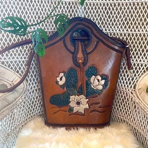 Large Vintage Leather Cactus Shoulder Bag